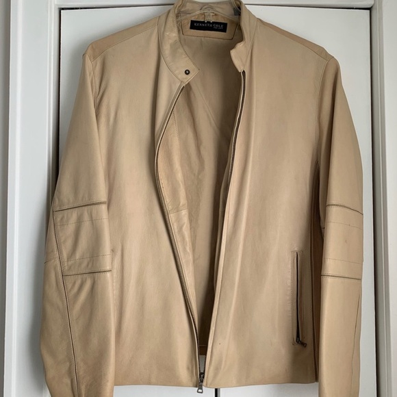 XL Kenneth Cole beige leather jacket - Picture 1 of 8